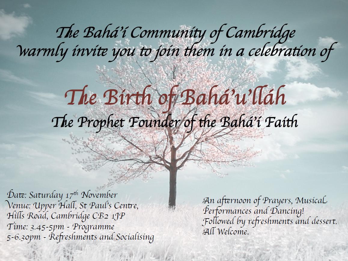 Birth of Baha’u’llah Celebration Cambridge University Bahá’í Society